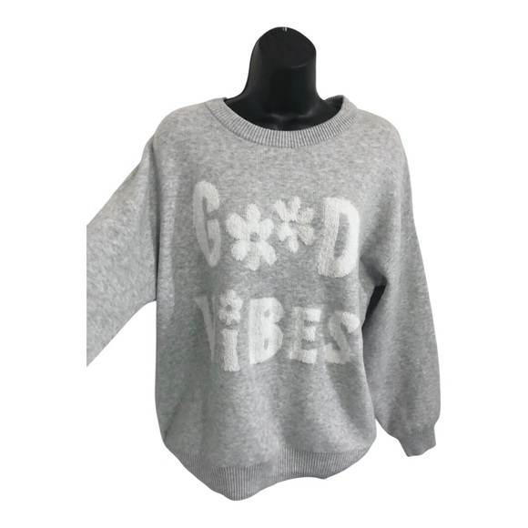 Sweaters - Gray good vibes embroidered oversized slouchy sweater size medium new